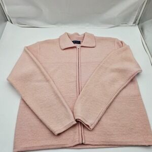 Karen Scott Womens Australia 100% Wool Zip Up Cardigan Jacket Size M Soft Pink
